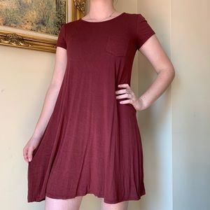 burgundy t shirt dress